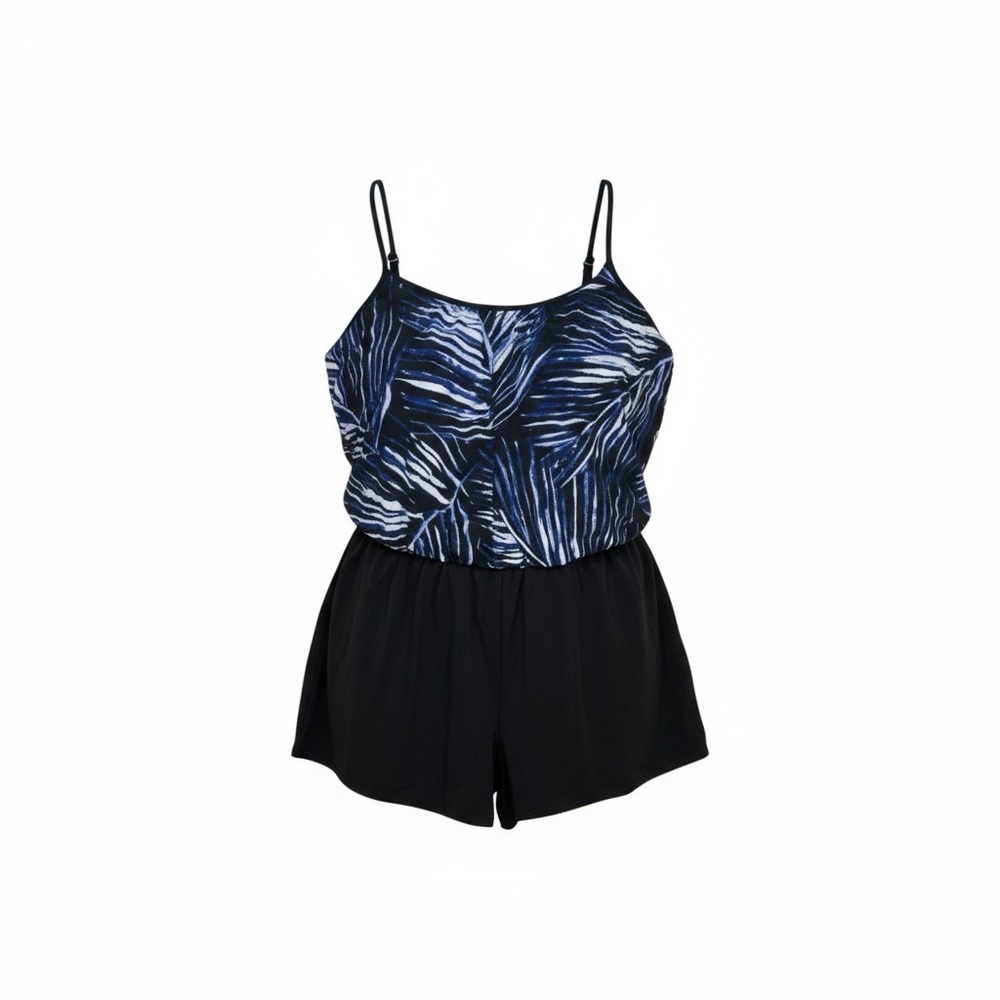 Maxine Of Hollywood Swimsuit Women 24W Black Blue Swim Dress Beach Travel Resort